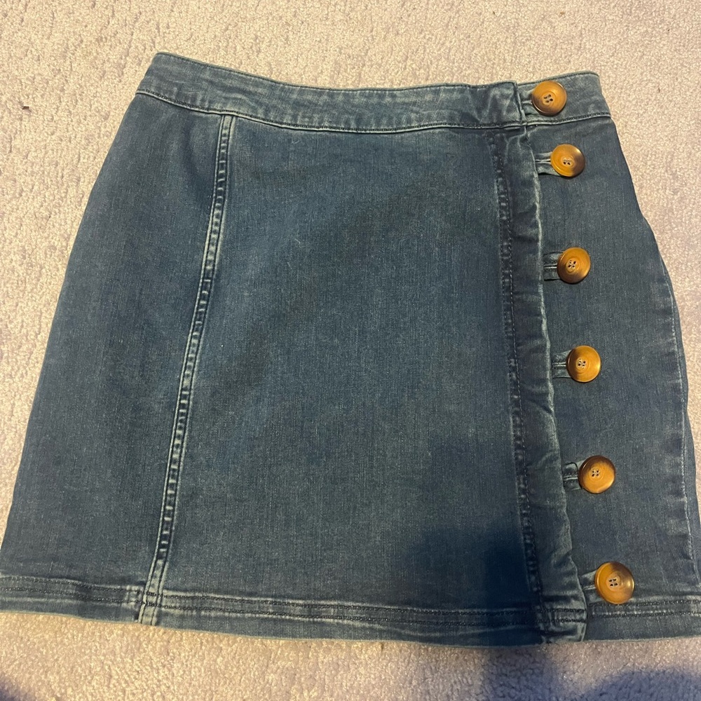 Free People Blue Denim Skirt with Button Detail